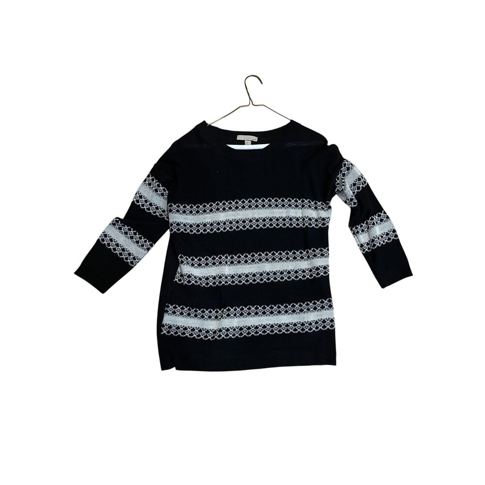 One A Women's Large Striped Sweater Black White Crewneck Long Sleeve Knit